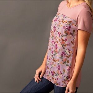 Agnes & Dora Lavender/Mauve Blush Floral Short Sleeve Dreamer Tee Large NWT